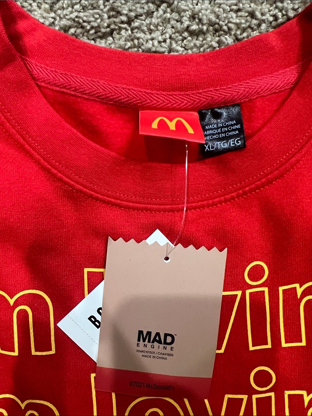 MAD Engine Red Crewneck Sweatshirt with Yellow Graphic - Picture 2 of 4